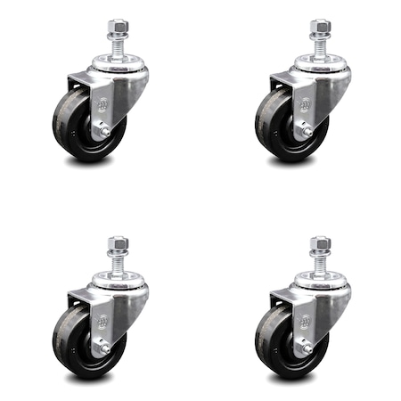Service Caster 3 Inch Phenolic Wheel Swivel 1/2 Inch Threaded Stem Caster Set SCC-TS20S314-PHR-121315-4